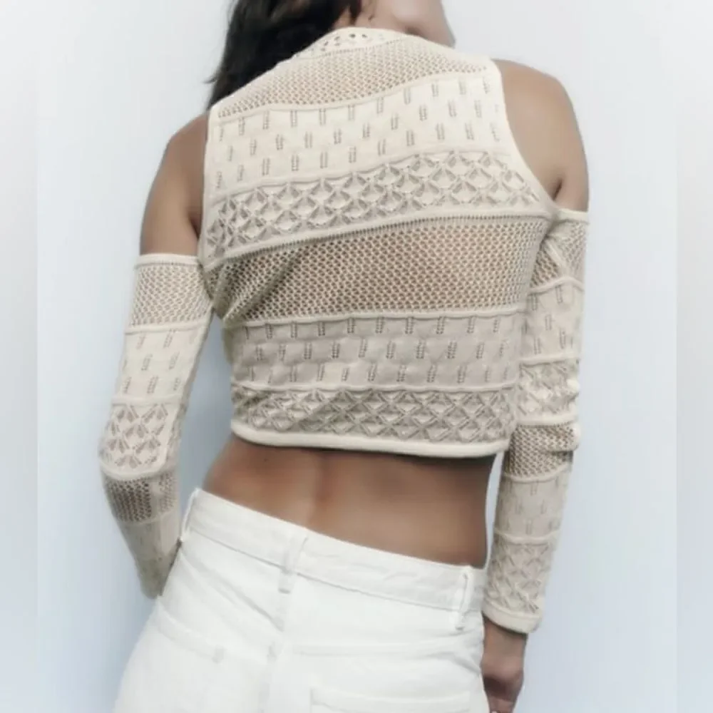 ZARA POINTELLE KNIT TOP WITH CUT-OUT DETAILS